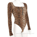 Long Sleeve Leopard Digital Printing Zipper Swimwear